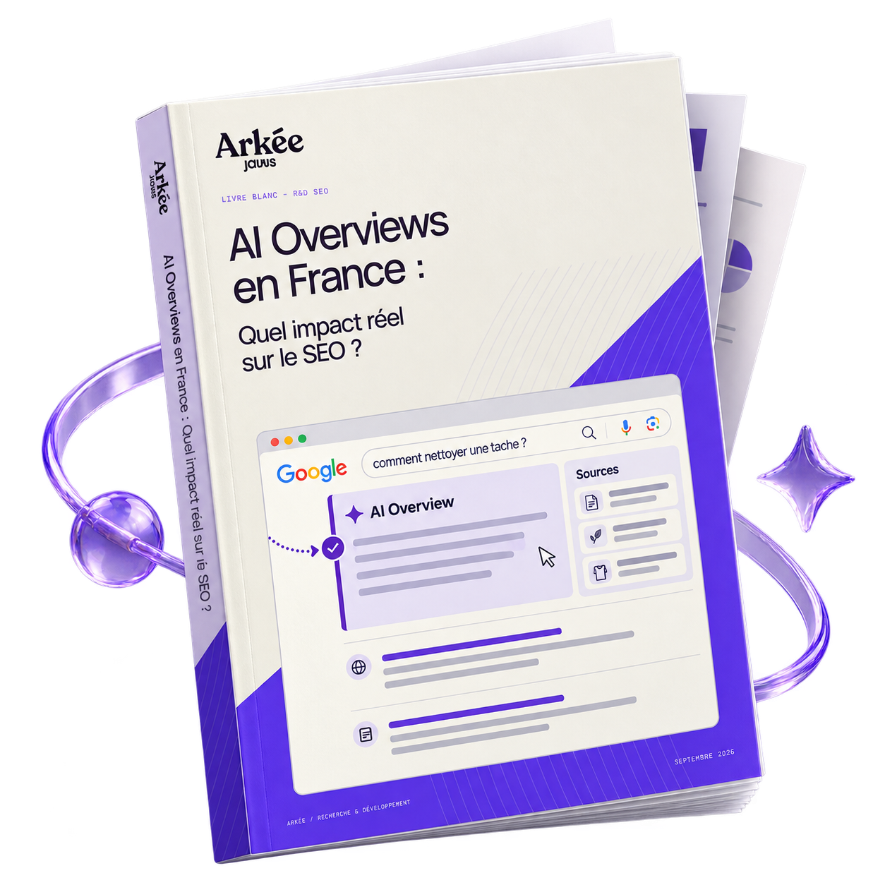 Le livre blanc Arkée AI Overviews en France présenté en perspective.